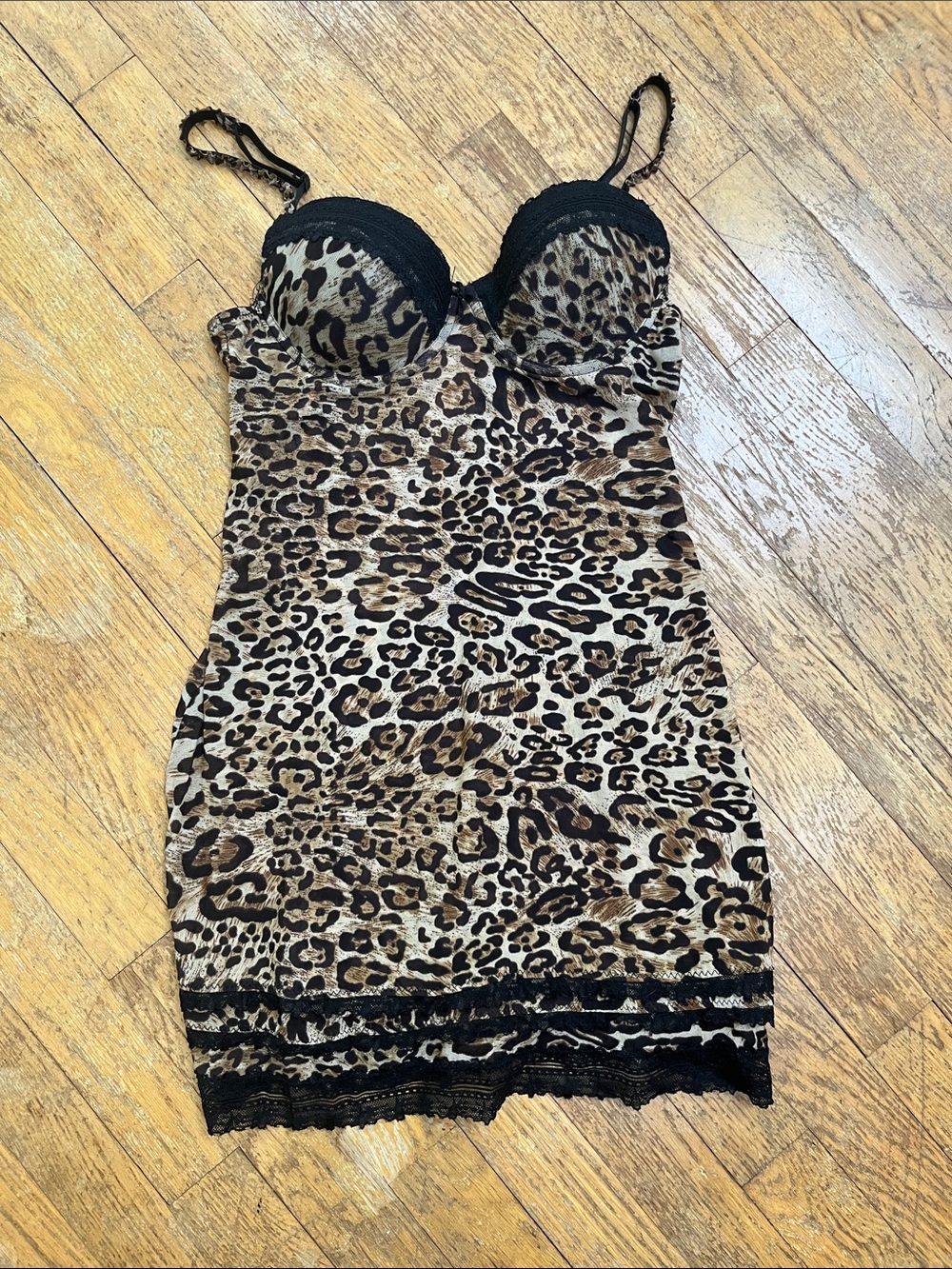 Leopard Print Lace Trim Bodycon Slip